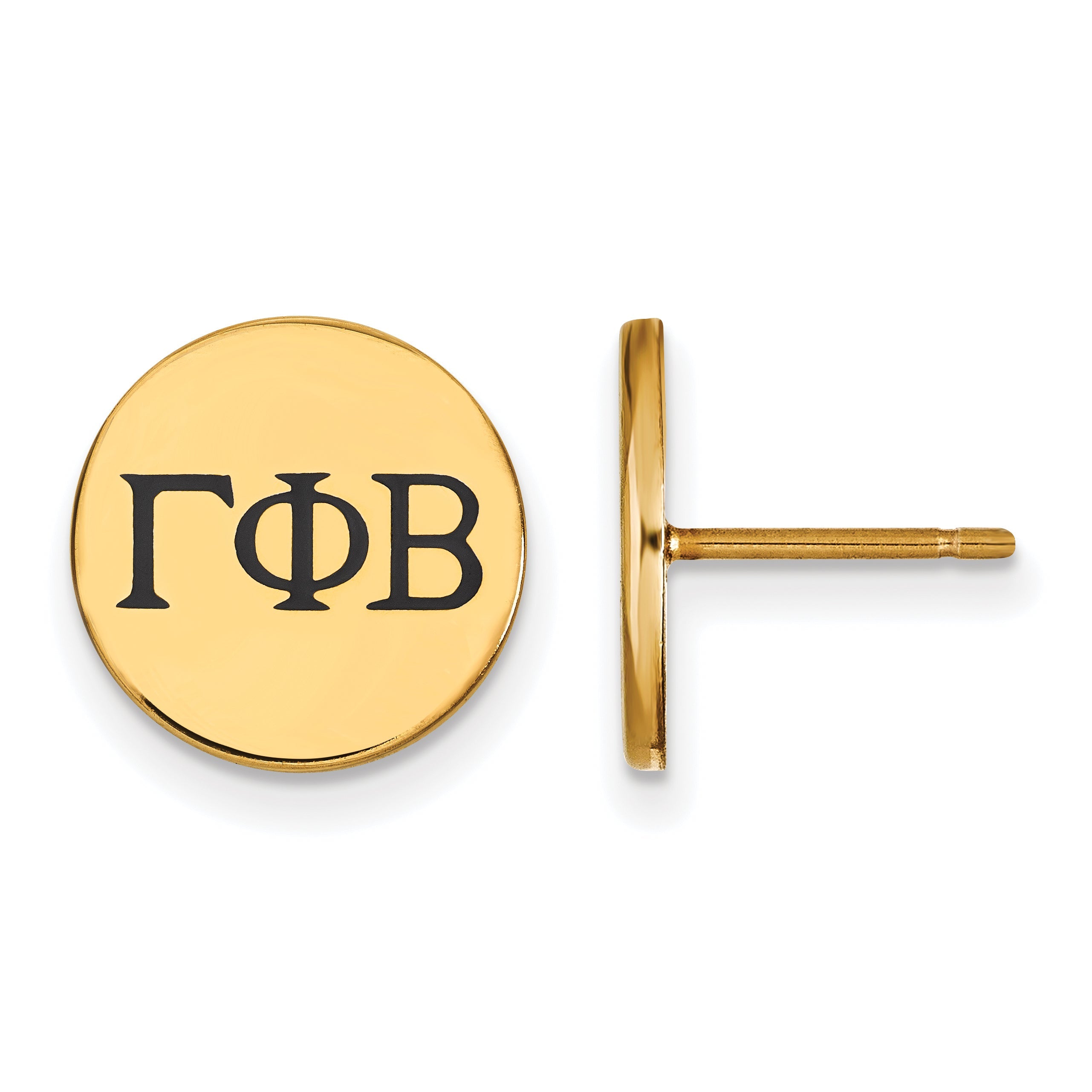 Gold Plated Sterling Silver Logoart Gamma Phi Beta Sorority Greek Letters Black Enamel Post Earrings