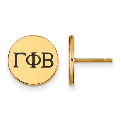 Gold Plated Sterling Silver Logoart Gamma Phi Beta Sorority Greek Letters Black Enamel Post Earrings