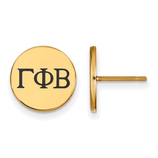 Gold Plated Sterling Silver Logoart Gamma Phi Beta Sorority Greek Letters Black Enamel Post Earrings