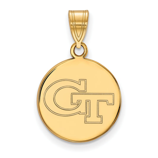 14K Yellow Gold Logoart Georgia Institute Of Technology G T Medium Disc Pendant