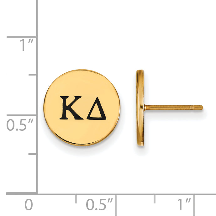Gold Plated Sterling Silver Logoart Kappa Delta Sorority Greek Letters Black Enamel Post Earrings