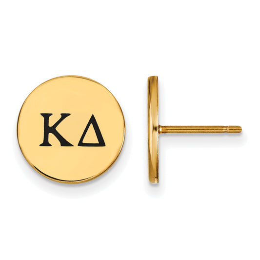 Gold Plated Sterling Silver Logoart Kappa Delta Sorority Greek Letters Black Enamel Post Earrings
