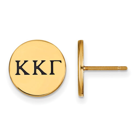 Gold Plated Sterling Silver Logoart Kappa Gamma Sorority Greek Letters Black Enamel Post Earrings