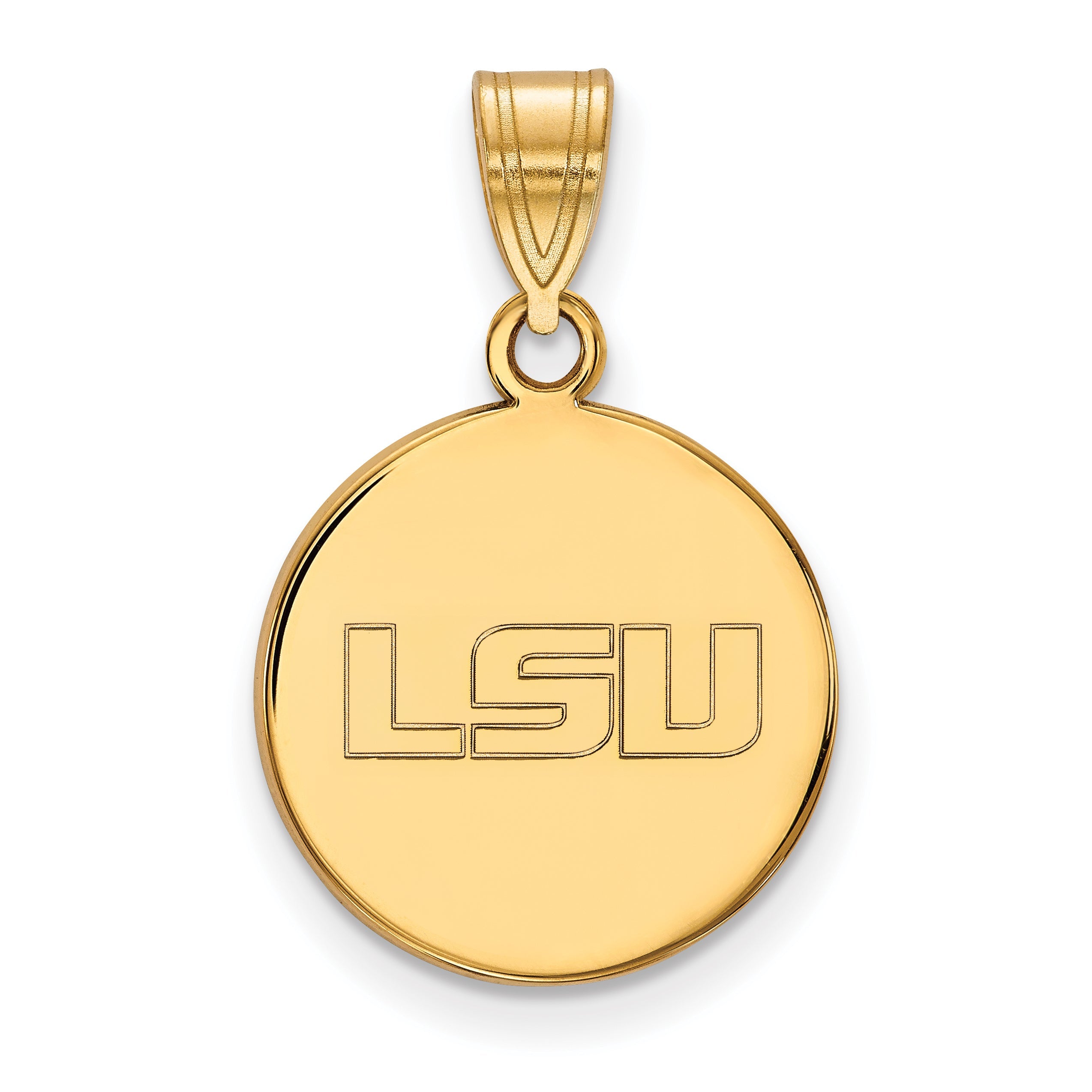 14K Yellow Gold Logoart Louisiana State University L S U Medium Disc Pendant