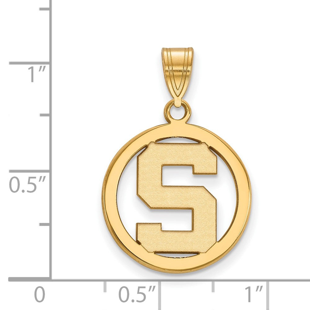 Gold Plated Sterling Silver Logoart Michigan State University Letter S Small Circle Pendant