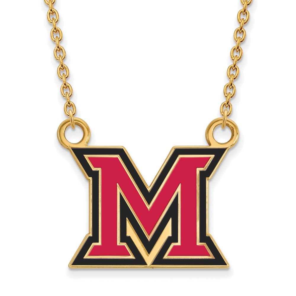 Gold Plated Sterling Silver Logoart Miami University Ohio Letter M Large Enameled Pendant 18 Inch Necklace