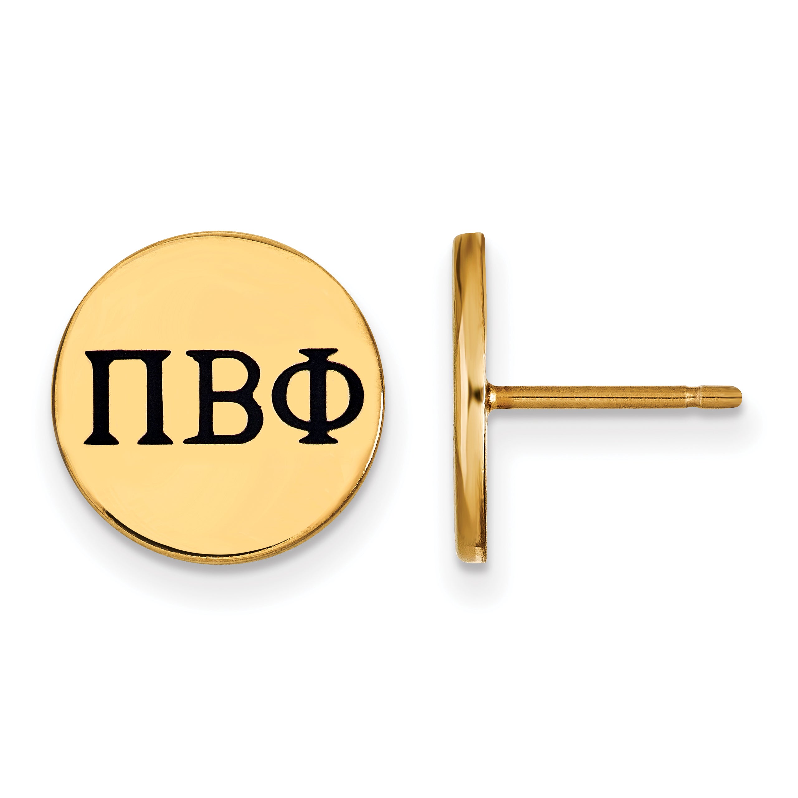 Gold Plated Sterling Silver Logoart Pi Beta Phi Sorority Greek Letters Black Enamel Post Earrings