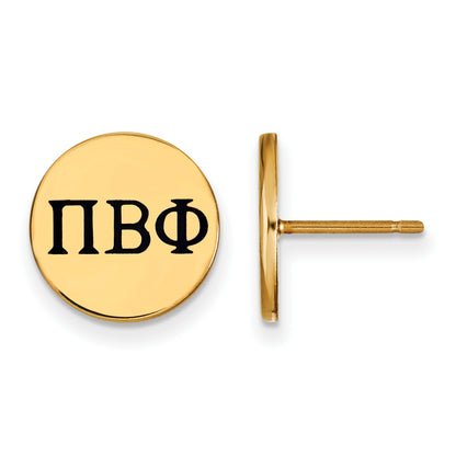 Gold Plated Sterling Silver Logoart Pi Beta Phi Sorority Greek Letters Black Enamel Post Earrings