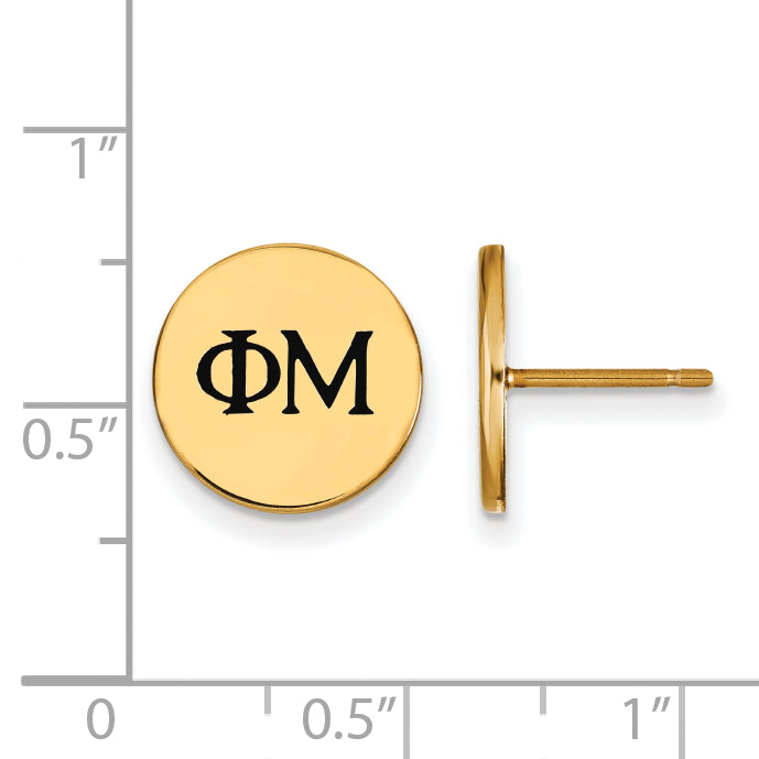 Gold Plated Sterling Silver Logoart Phi Mu Sorority Greek Letters Black Enamel Post Earrings