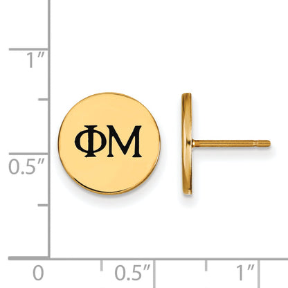 Gold Plated Sterling Silver Logoart Phi Mu Sorority Greek Letters Black Enamel Post Earrings