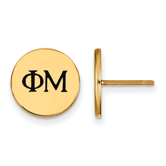 Gold Plated Sterling Silver Logoart Phi Mu Sorority Greek Letters Black Enamel Post Earrings