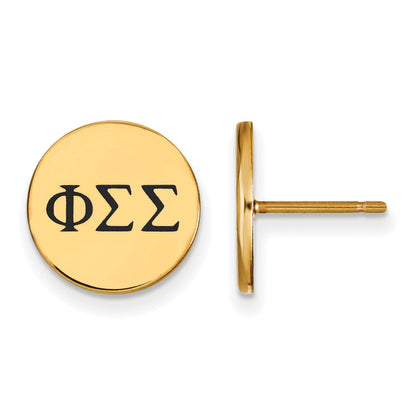 Gold Plated Sterling Silver Logoart Phi Sigma Sorority Greek Letters Black Enamel Post Earrings