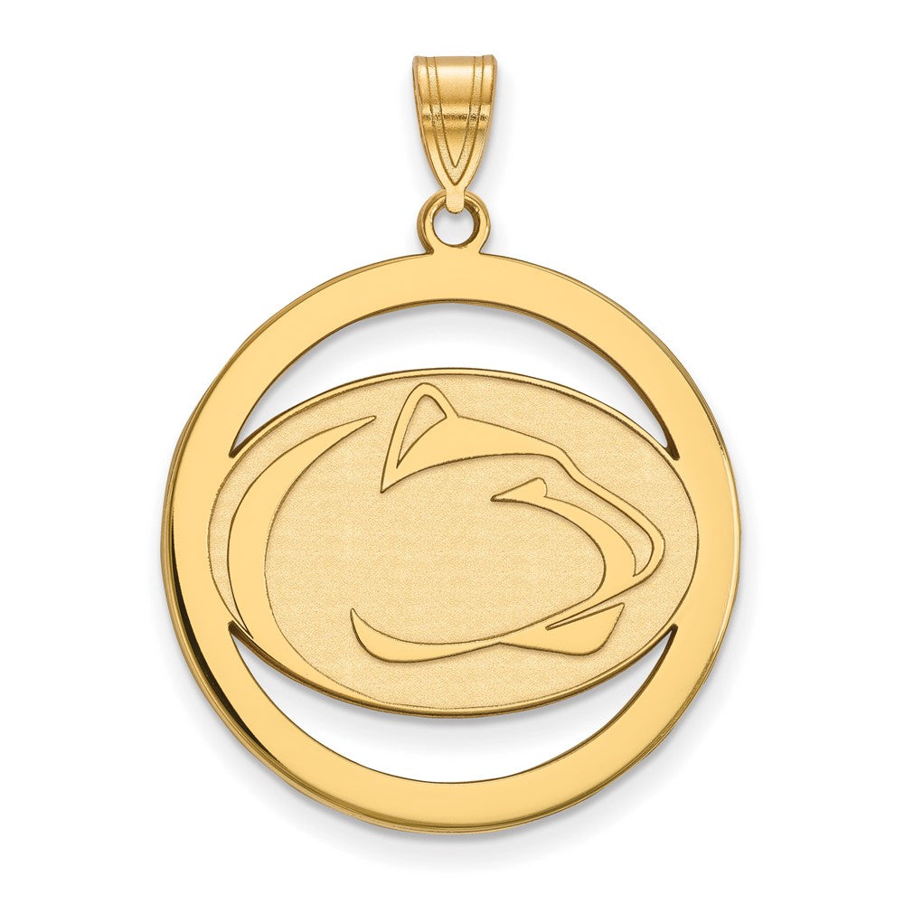 Gold Plated Sterling Silver Logoart Penn State University Lion Extra Large Circle Pendant