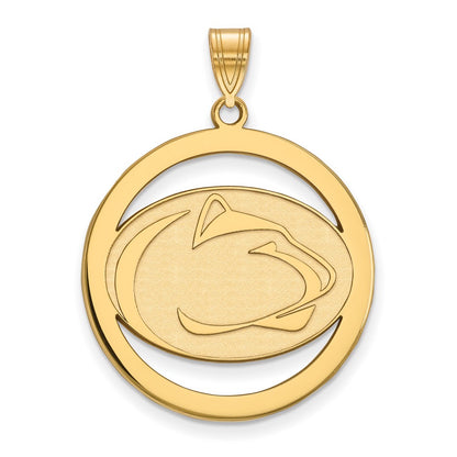 Gold Plated Sterling Silver Logoart Penn State University Lion Extra Large Circle Pendant