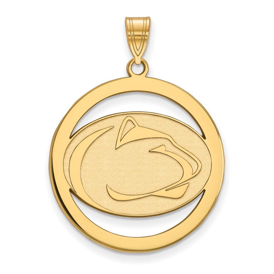 Gold Plated Sterling Silver Logoart Penn State University Lion Extra Large Circle Pendant