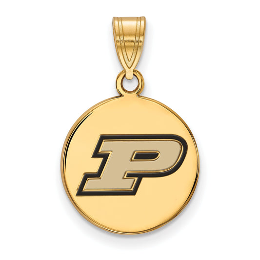 Gold Plated Sterling Silver Logoart Purdue University Letter P Medium Enameled Disc Pendant