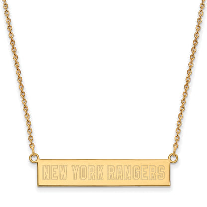 Gold Plated Sterling Silver Nhl Logoart New York Rangers Small Bar 18 Inch Necklace