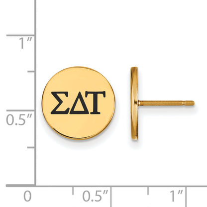 Gold Plated Sterling Silver Logoart Sigma Delta Tau Sorority Greek Letters Black Enamel Post Earrings