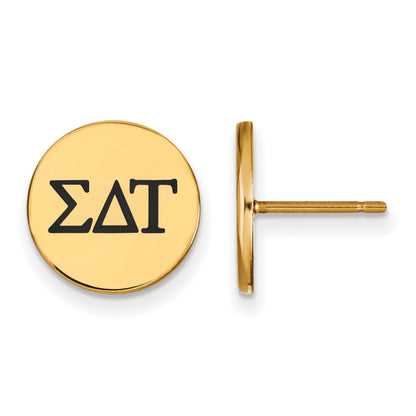 Gold Plated Sterling Silver Logoart Sigma Delta Tau Sorority Greek Letters Black Enamel Post Earrings