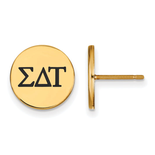 Gold Plated Sterling Silver Logoart Sigma Delta Tau Sorority Greek Letters Black Enamel Post Earrings