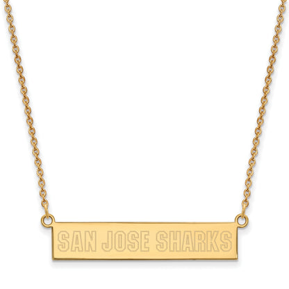 Gold Plated Sterling Silver Nhl Logoart San Jose Sharks Small Bar 18 Inch Necklace