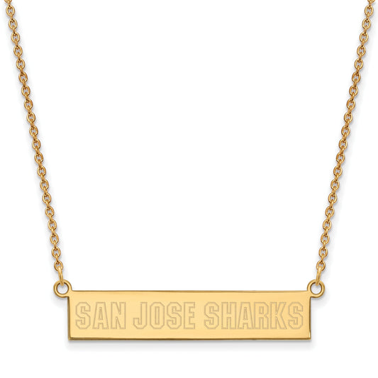 Gold Plated Sterling Silver Nhl Logoart San Jose Sharks Small Bar 18 Inch Necklace