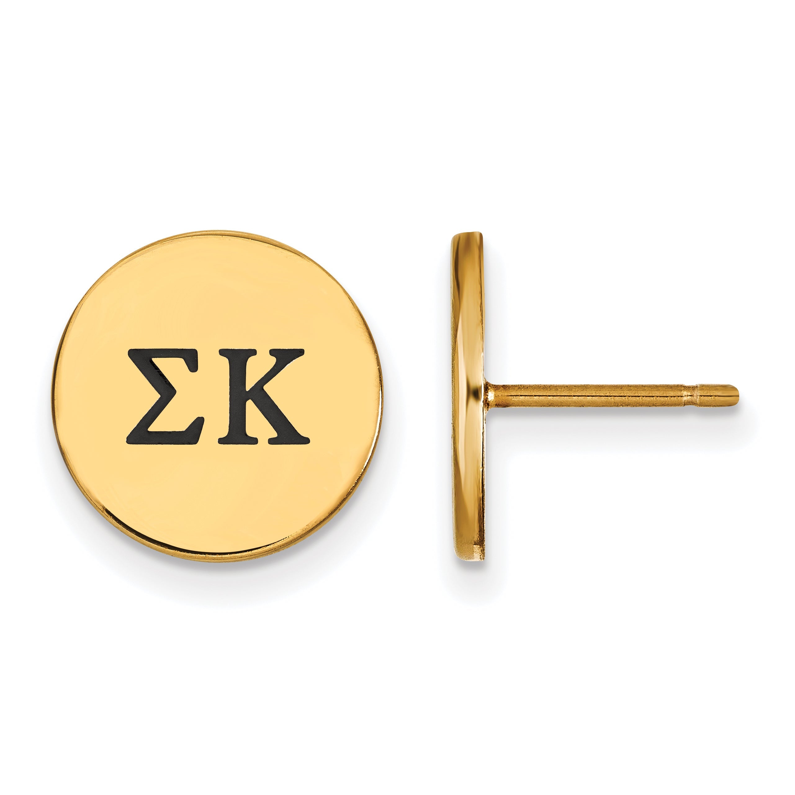 Gold Plated Sterling Silver Logoart Sigma Kappa Sorority Greek Letters Black Enamel Post Earrings