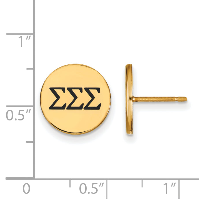 Gold Plated Sterling Silver Logoart Sigma Sorority Greek Letters Black Enamel Post Earrings