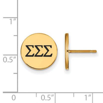 Gold Plated Sterling Silver Logoart Sigma Sorority Greek Letters Black Enamel Post Earrings