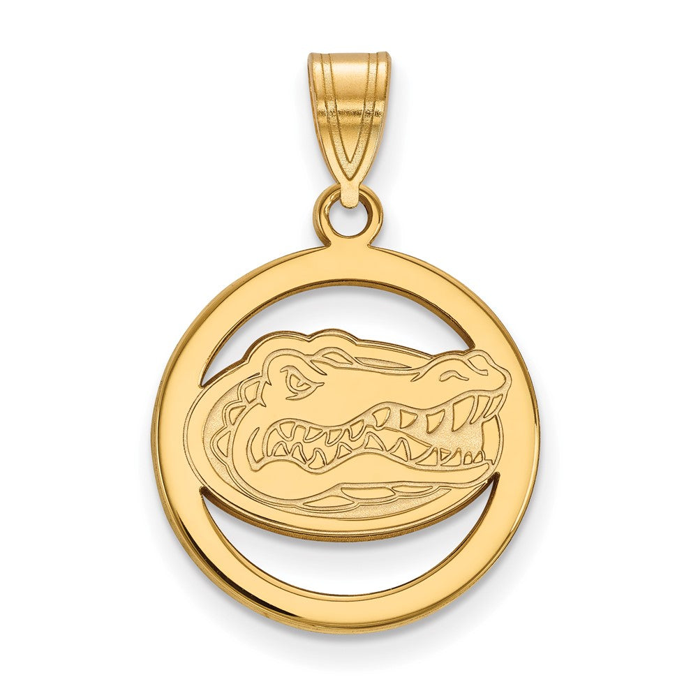 Gold Plated Sterling Silver Logoart University Of Florida Gator Medium Circle Pendant