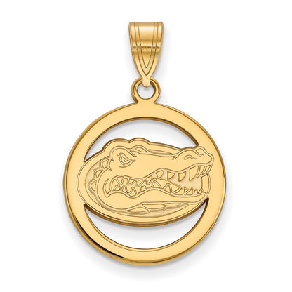 Gold Plated Sterling Silver Logoart University Of Florida Gator Medium Circle Pendant