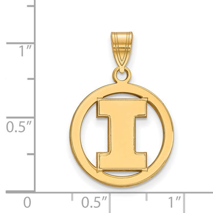 Gold Plated Sterling Silver Logoart University Of Illinois Letter I Medium Circle Pendant
