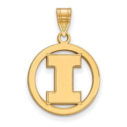 Gold Plated Sterling Silver Logoart University Of Illinois Letter I Medium Circle Pendant