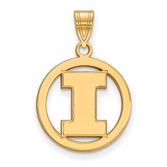 Gold Plated Sterling Silver Logoart University Of Illinois Letter I Medium Circle Pendant