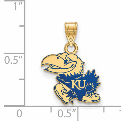 Gold Plated Sterling Silver Logoart The University Of Kansas Jayhawk Medium Enameled Pendant