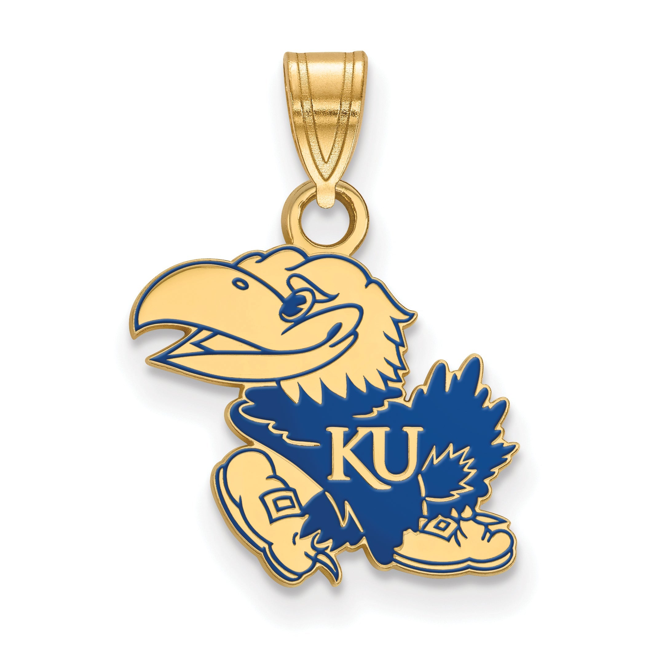 Gold Plated Sterling Silver Logoart The University Of Kansas Jayhawk Medium Enameled Pendant