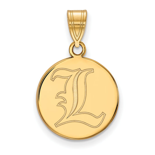 14K Yellow Gold Logoart University Of Louisville Letter L Medium Disc Pendant