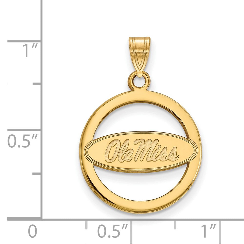 Gold Plated Sterling Silver Logoart University Of Mississippi Ole Miss Medium Circle Pendant