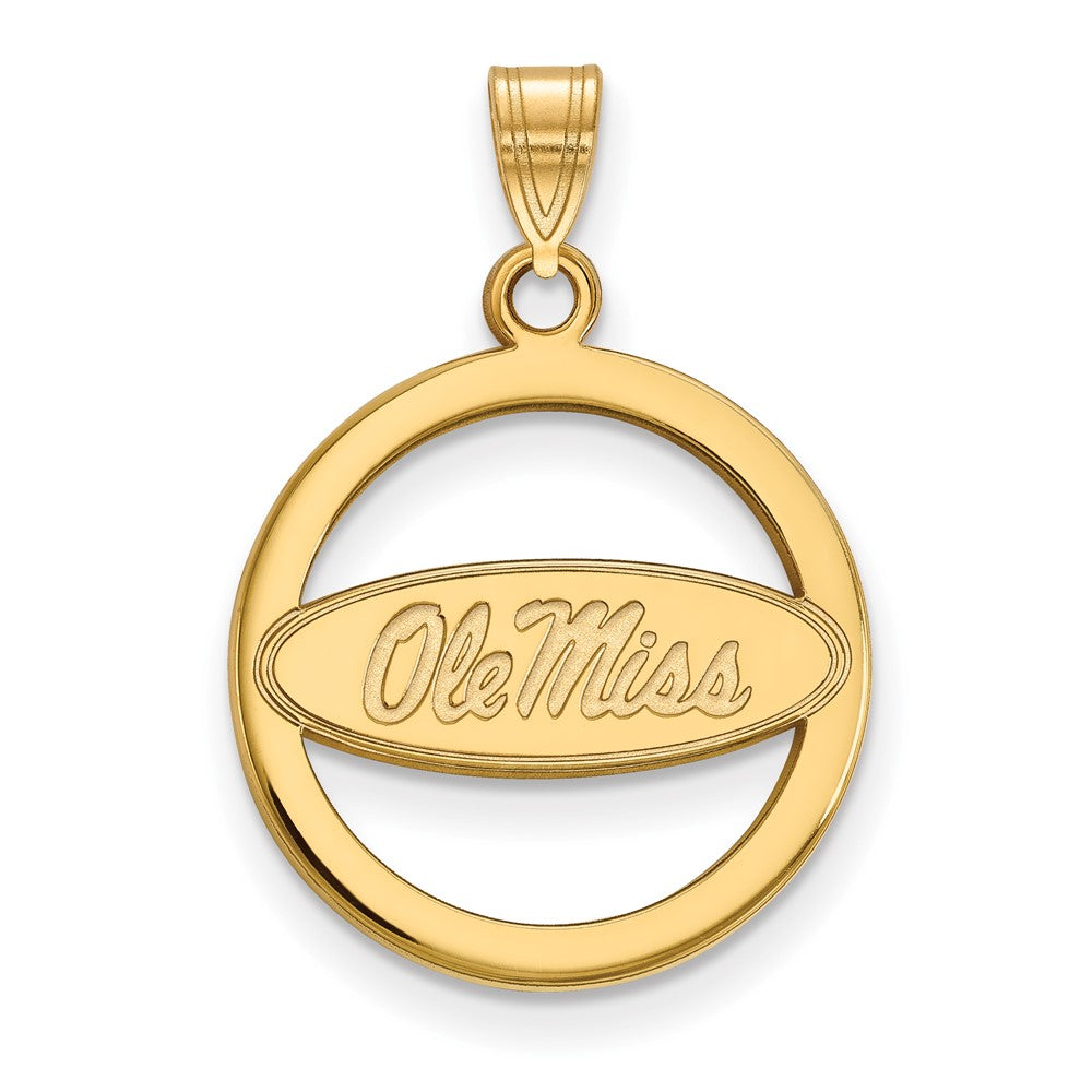 Gold Plated Sterling Silver Logoart University Of Mississippi Ole Miss Medium Circle Pendant