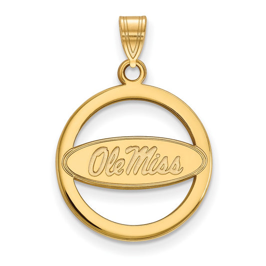 Gold Plated Sterling Silver Logoart University Of Mississippi Ole Miss Medium Circle Pendant