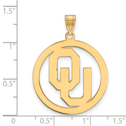 Gold Plated Sterling Silver Logoart University Of Oklahoma O U Extra Large Circle Pendant