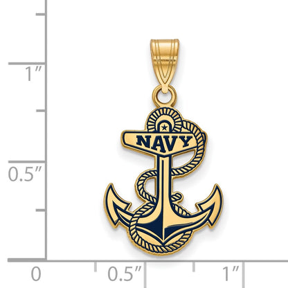 Gold Plated Sterling Silver Logoart Us Naval Academy Anchor Large Enameled Pendant