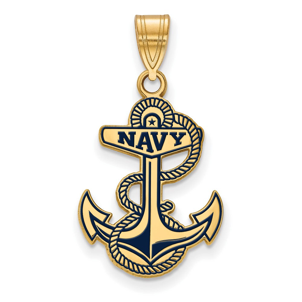 Gold Plated Sterling Silver Logoart Us Naval Academy Anchor Large Enameled Pendant