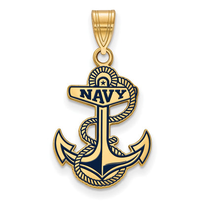 Gold Plated Sterling Silver Logoart Us Naval Academy Anchor Large Enameled Pendant