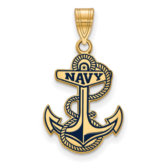 Gold Plated Sterling Silver Logoart Us Naval Academy Anchor Large Enameled Pendant