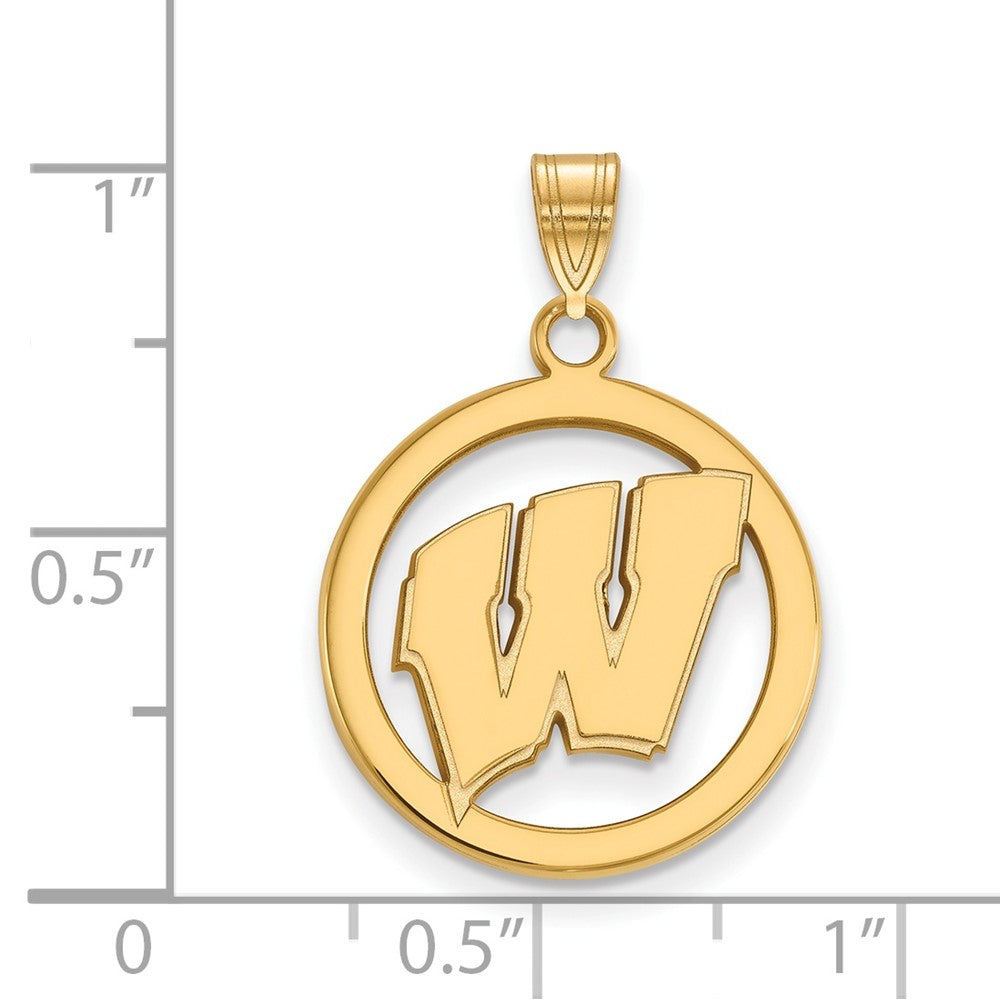 Gold Plated Sterling Silver Logoart University Of Wisconsin Letter W Medium Circle Pendant