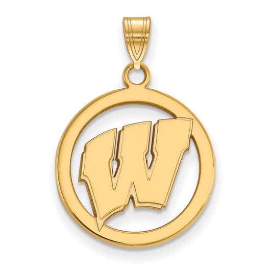 Gold Plated Sterling Silver Logoart University Of Wisconsin Letter W Medium Circle Pendant