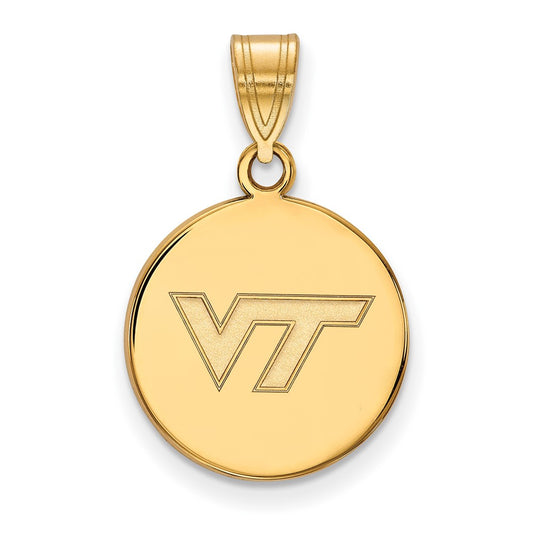 14K Yellow Gold Logoart Virginia Tech V T Medium Disc Pendant