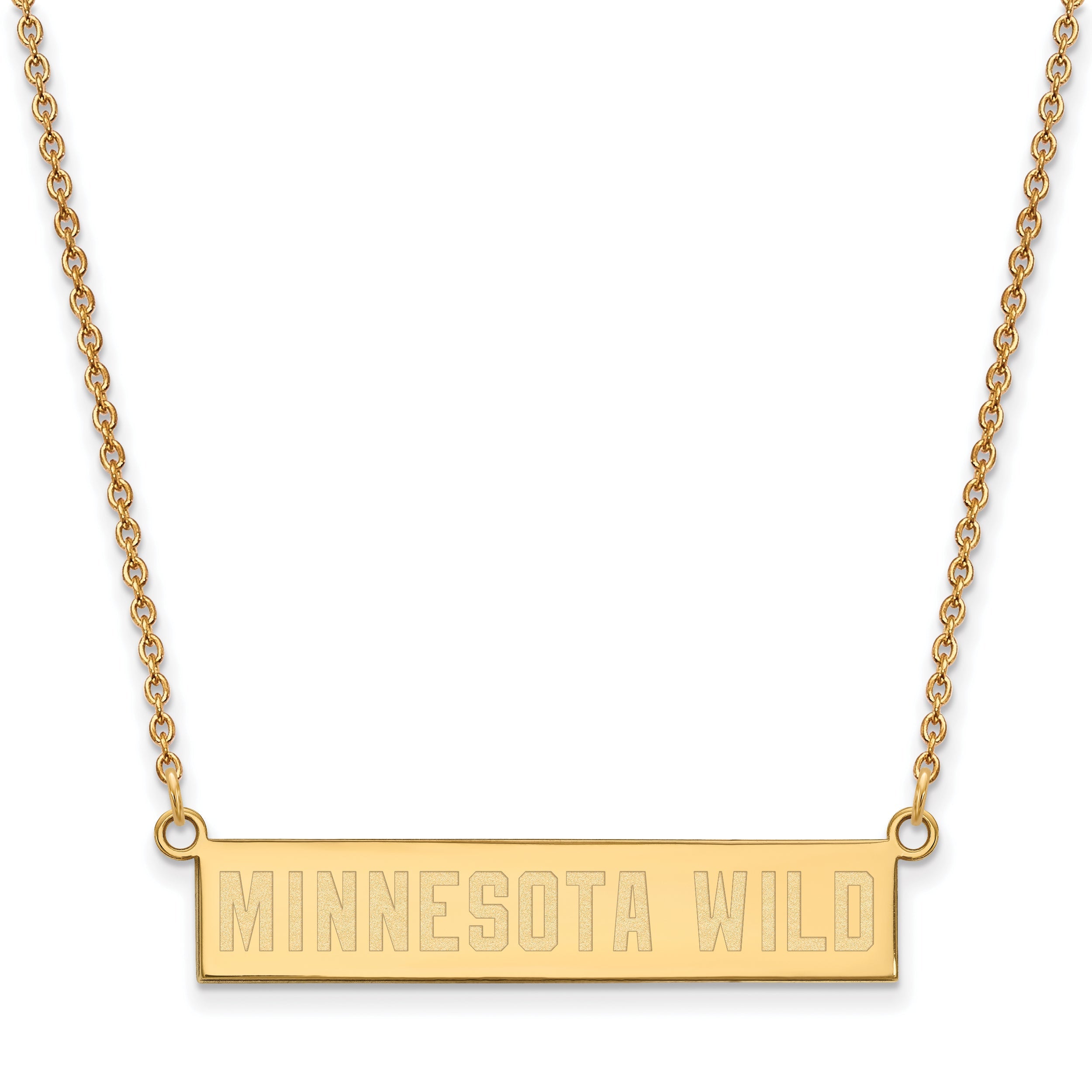 Gold Plated Sterling Silver Nhl Logoart Minnesota Wild Small Bar 18 Inch Necklace
