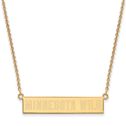 Gold Plated Sterling Silver Nhl Logoart Minnesota Wild Small Bar 18 Inch Necklace